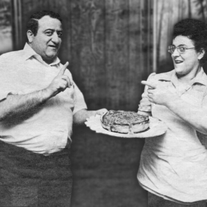 Nancy and Rocco Palese Nancy and Rocco Palese Holding a Stuffed Pizza